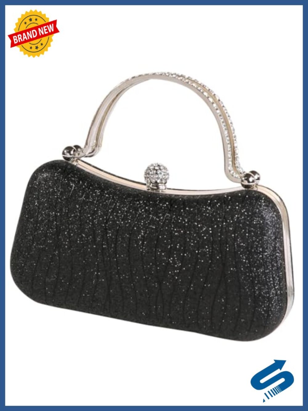 Frosted Zebra-Print Evening Bag with Chain, Shiny Party Clutch